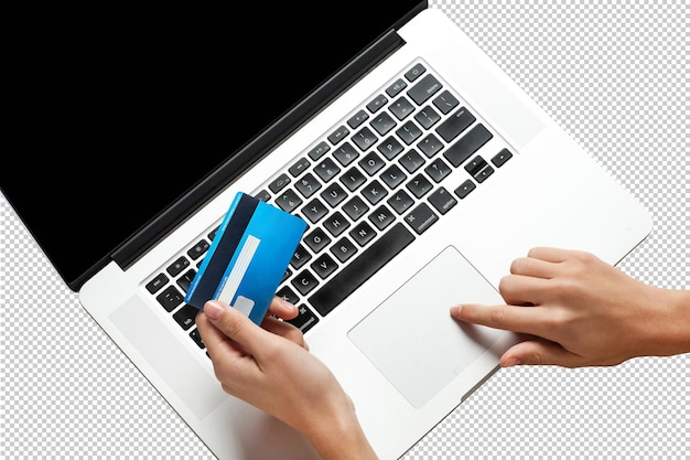 osoba używa karty kredytowej i karty kredytowej na laptopie