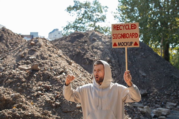 PSD osoba z makietą recyklingu tablicy