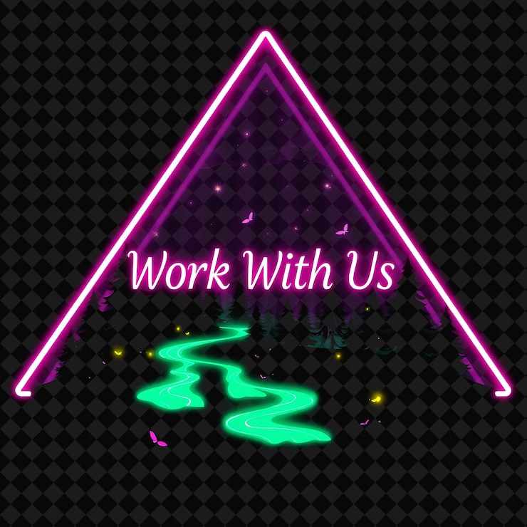 PSD oświetlenie neonu z tekstem praca z nami z serifowymi czcionkami projekt świecącego światła neon sign magical fo