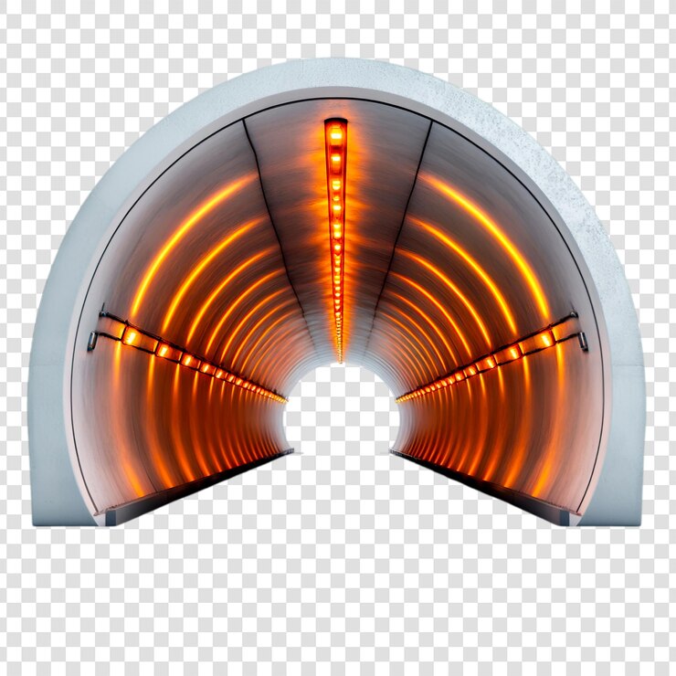 PSD oświetlone wejście do tunelu jasne pomarańczowe światła nowoczesna architektura
