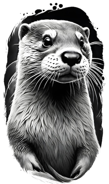 PSD otter half body portrait hyper realistic animal tattoo design