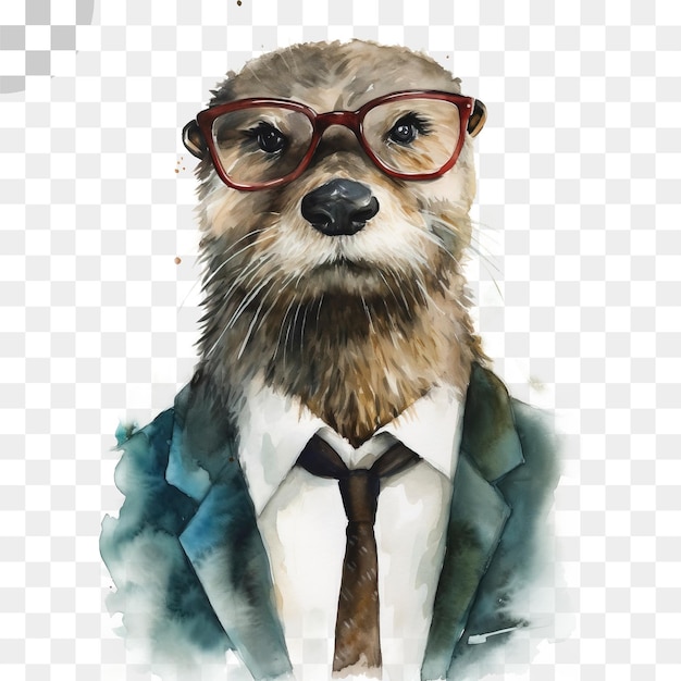 PSD otter in a suit transparent background