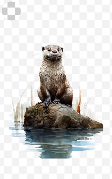 PSD otter on transparent background watercolor style