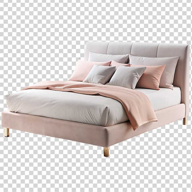 PSD Кровать с подушками, изолированными на прозрачном фоне
