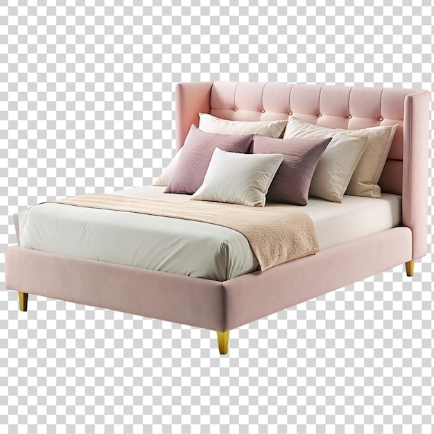 PSD ouble bed with pillows isolated on transparent background