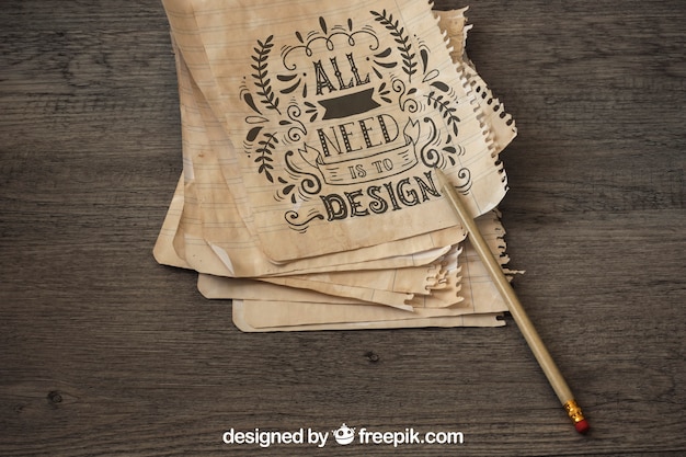 Oud papier mockup met zeilen en avontuur concept