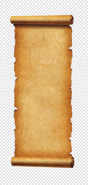 Oud papier verticale banner Perkamentrol geïsoleerd op wit met schaduw