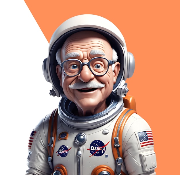 Oude astronaut met grijs haar