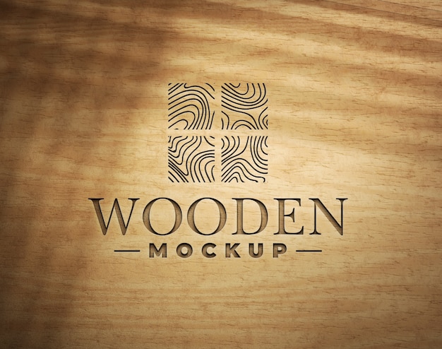 PSD oude gravure logo mock-up op hout