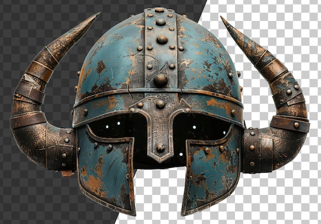 Oude noorse viking helm met ingewikkelde metaalwerk en hoorns op transparante achtergrond png
