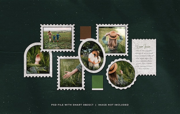 Oude Postzegel Fotopapier Frames Moodboard Mockup