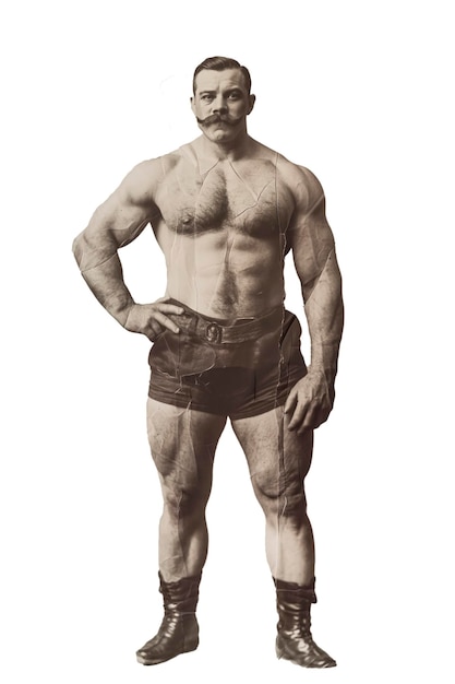 Oude stijl foto van een man is een circus strongman