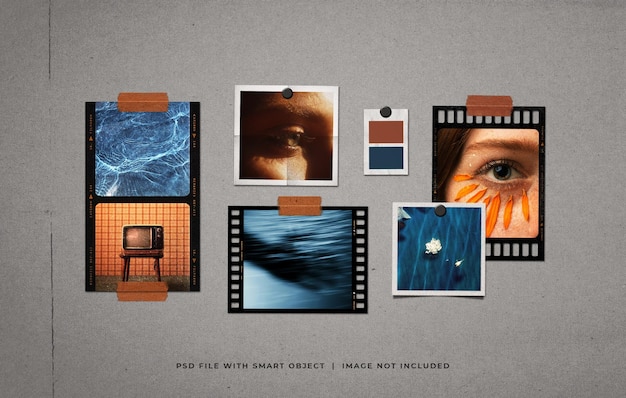 Oude Vintage Fotopapier Frames Collage Filmstrip Moodboard Mockup