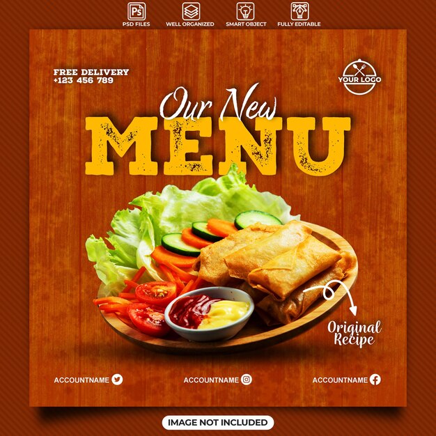 PSD our new menu food social media post template