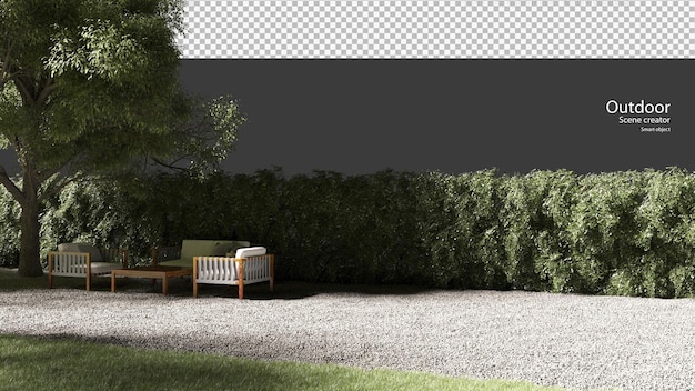 PSD out door furniture on gravel in 3d rendering