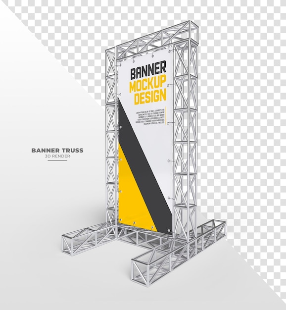 PSD outdoor advertising banner with realistic metal truss system with transparent background