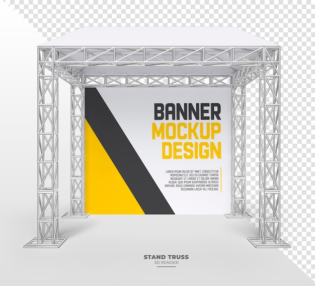 Outdoor advertising banner with realistic metal truss system with transparent background