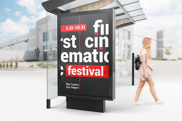 PSD outdoor advertising bus stop billboard mockup