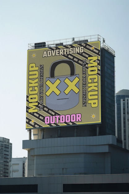 PSD outdoor advertising mockup on building