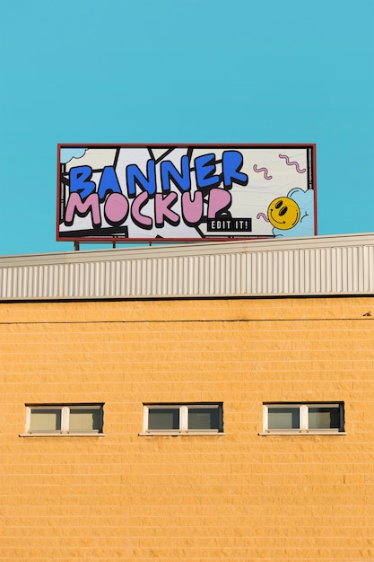 Outdoor advertising mockup on building