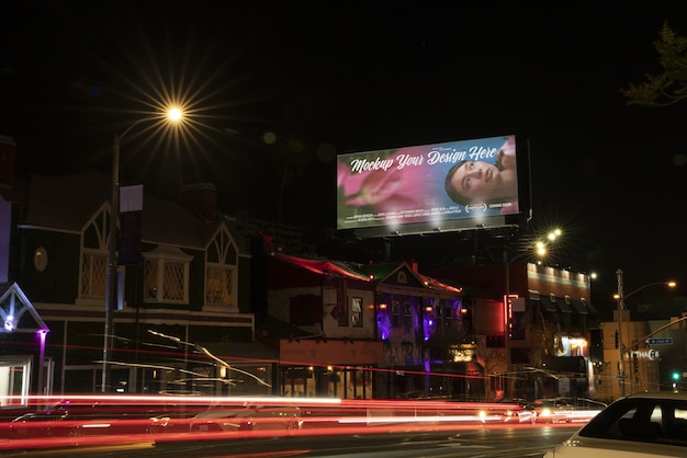 PSD outdoor advertising mockup design at night