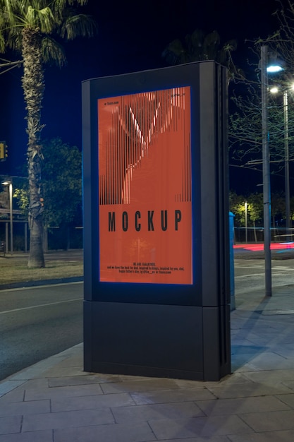 Outdoor advertising mockup at night