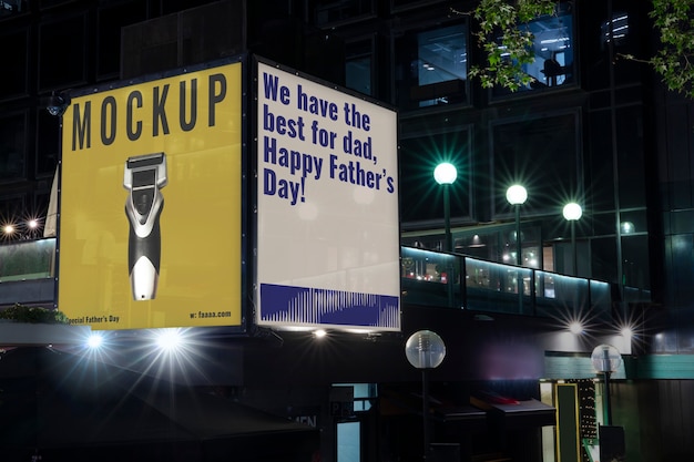 PSD outdoor advertising mockup at night