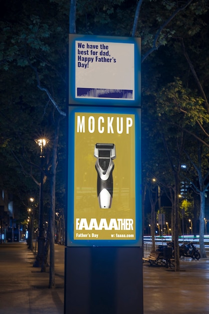 PSD outdoor advertising mockup at night