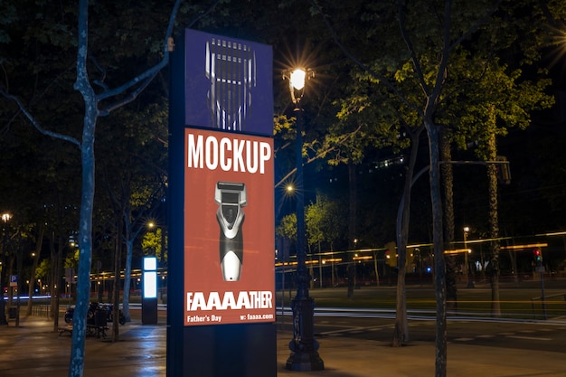 PSD outdoor advertising mockup at night