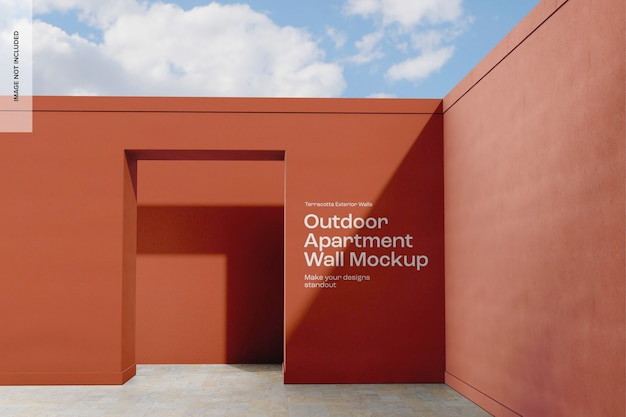PSD outdoor apartment wall mockup, side view