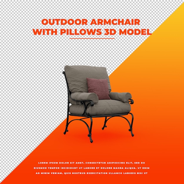 Outdoor armchair with pillows 3d isolated model