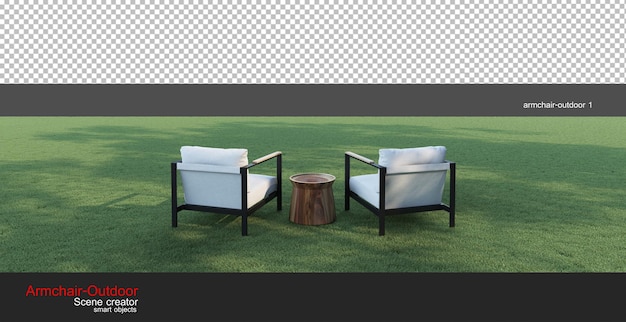 Outdoor armchairs on sunny lawns