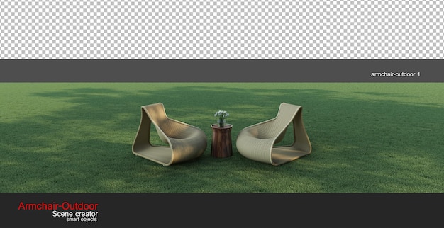 Outdoor armchairs on sunny lawns