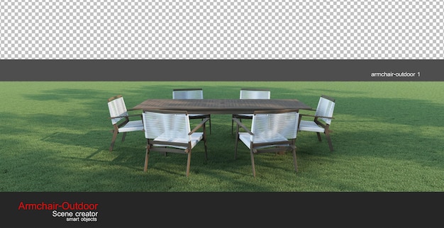 Outdoor armchairs on sunny lawns