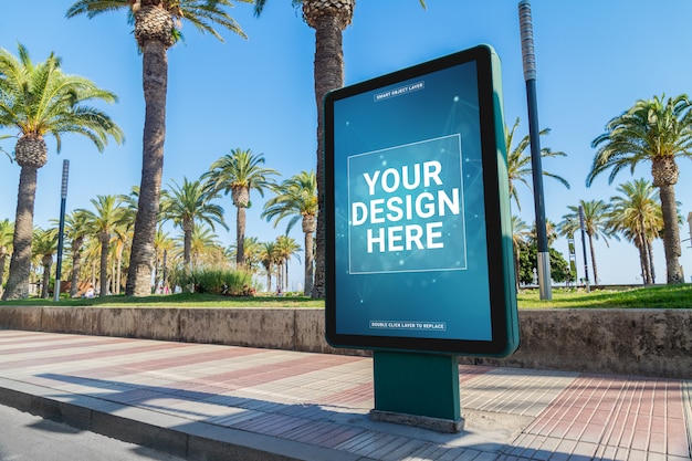 Outdoor billboard advertisement in seaside resort city Mockup