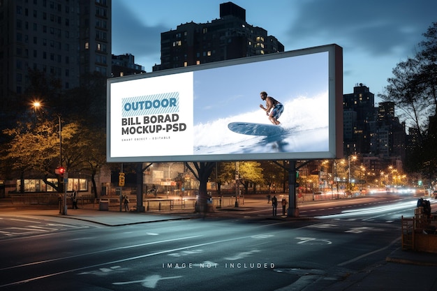 PSD outdoor billboard mockup with city background