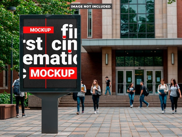 Outdoor Cinematic Mockup Billboard Display voor een universiteitscampus