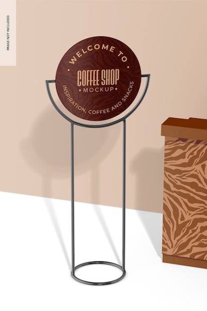 Outdoor coffee shop sign mockup with counter