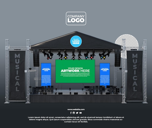 Outdoor concert stage with transparent background