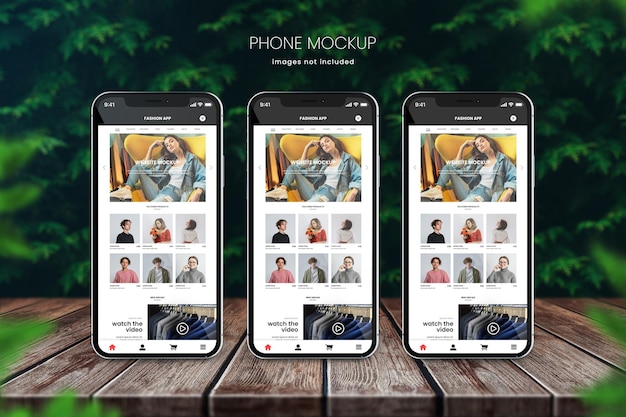 Outdoor iphone 13-mockup van drie telefoons voor instagram-berichten