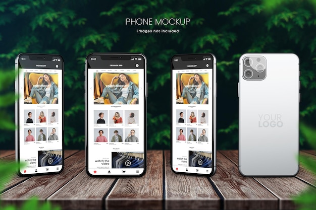 outdoor Iphone 13-mockup van vier telefoons voor instagram-berichten