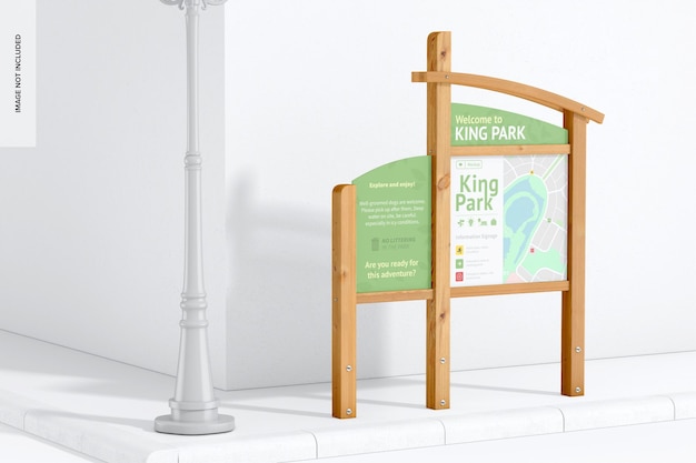 Outdoor wayfinding signage mockup, right view