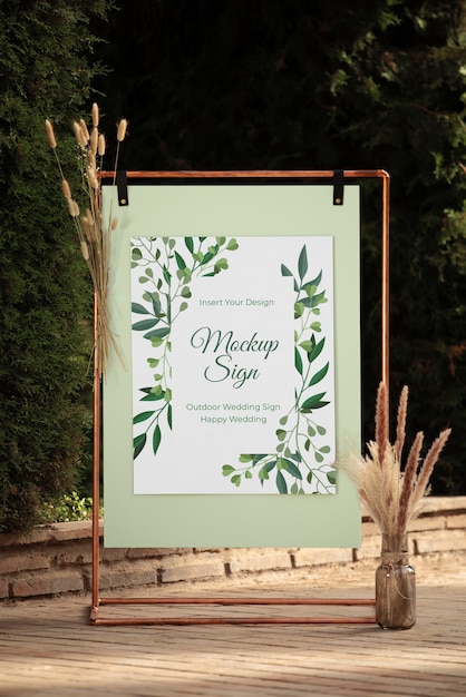 PSD design del mockup del segno di matrimonio all'aperto