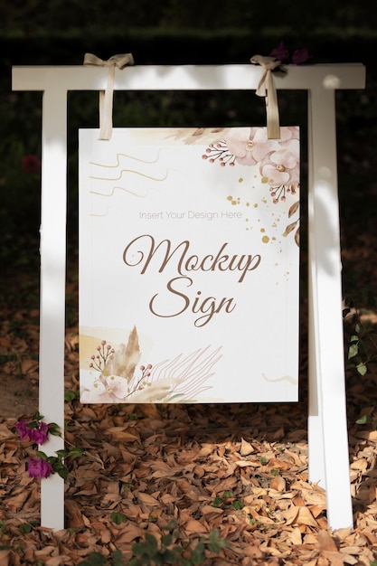 PSD design del mockup del segno di matrimonio all'aperto