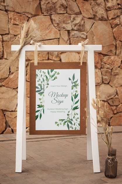 PSD design del mockup del segno di matrimonio all'aperto