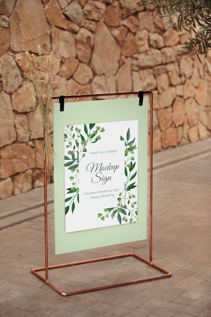 PSD design del mockup del segno di matrimonio all'aperto