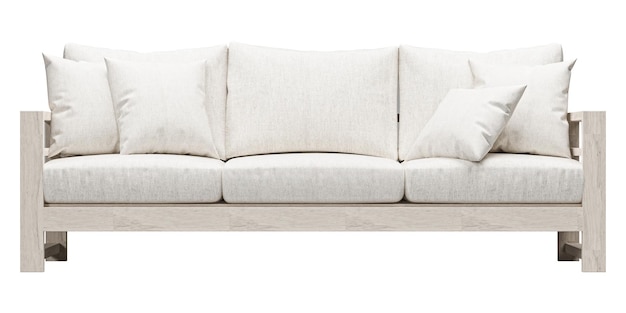 PSD divano bianco in legno all'aperto isolato su sfondo bianco collezione di mobili