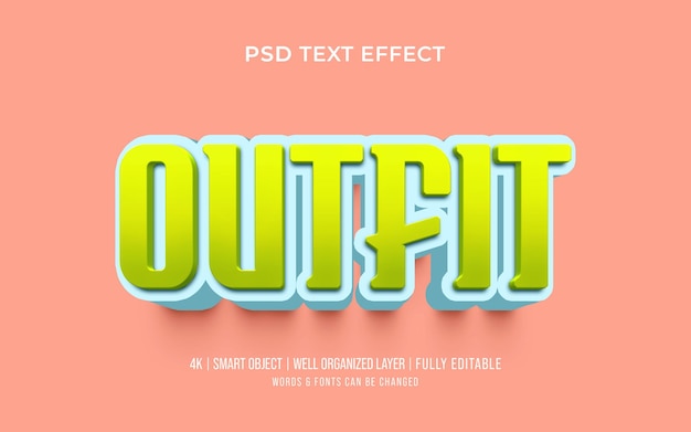 PSD outfit編集可能な3dテキスト効果モックアップスタイルテンプレート