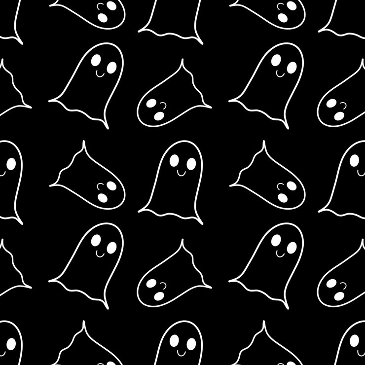 PSD outline ghosts repeating pattern on black background