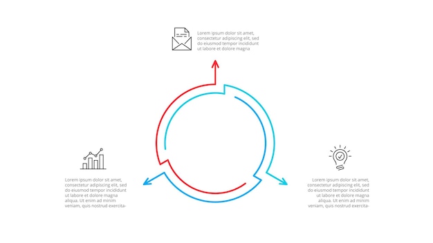 Outline infographic cycle diagrams with 3 options steps or processes
